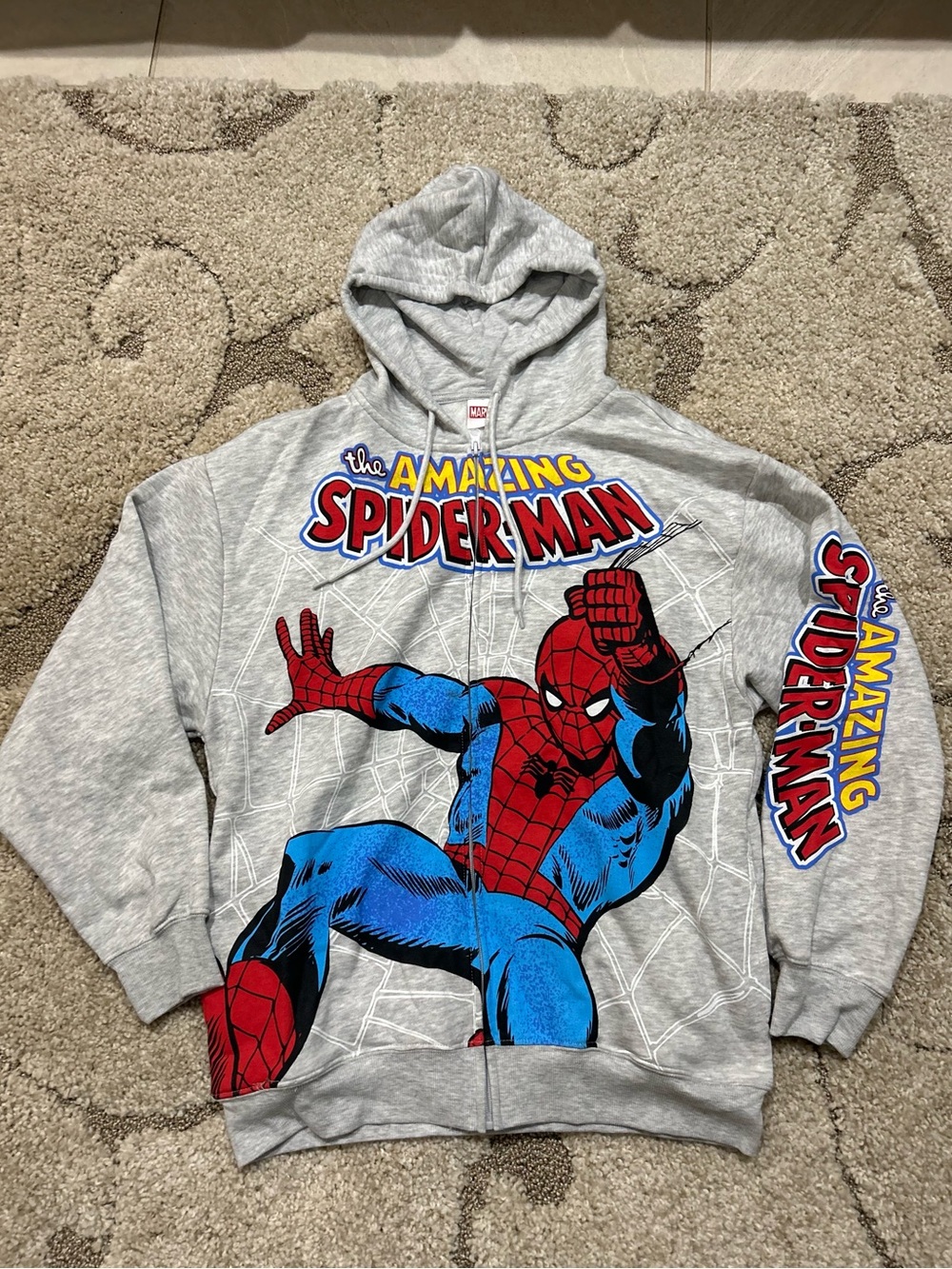 Marvel The Amazing Spider-Man Women’s Large Gray Full Zip Graphic Hoodie